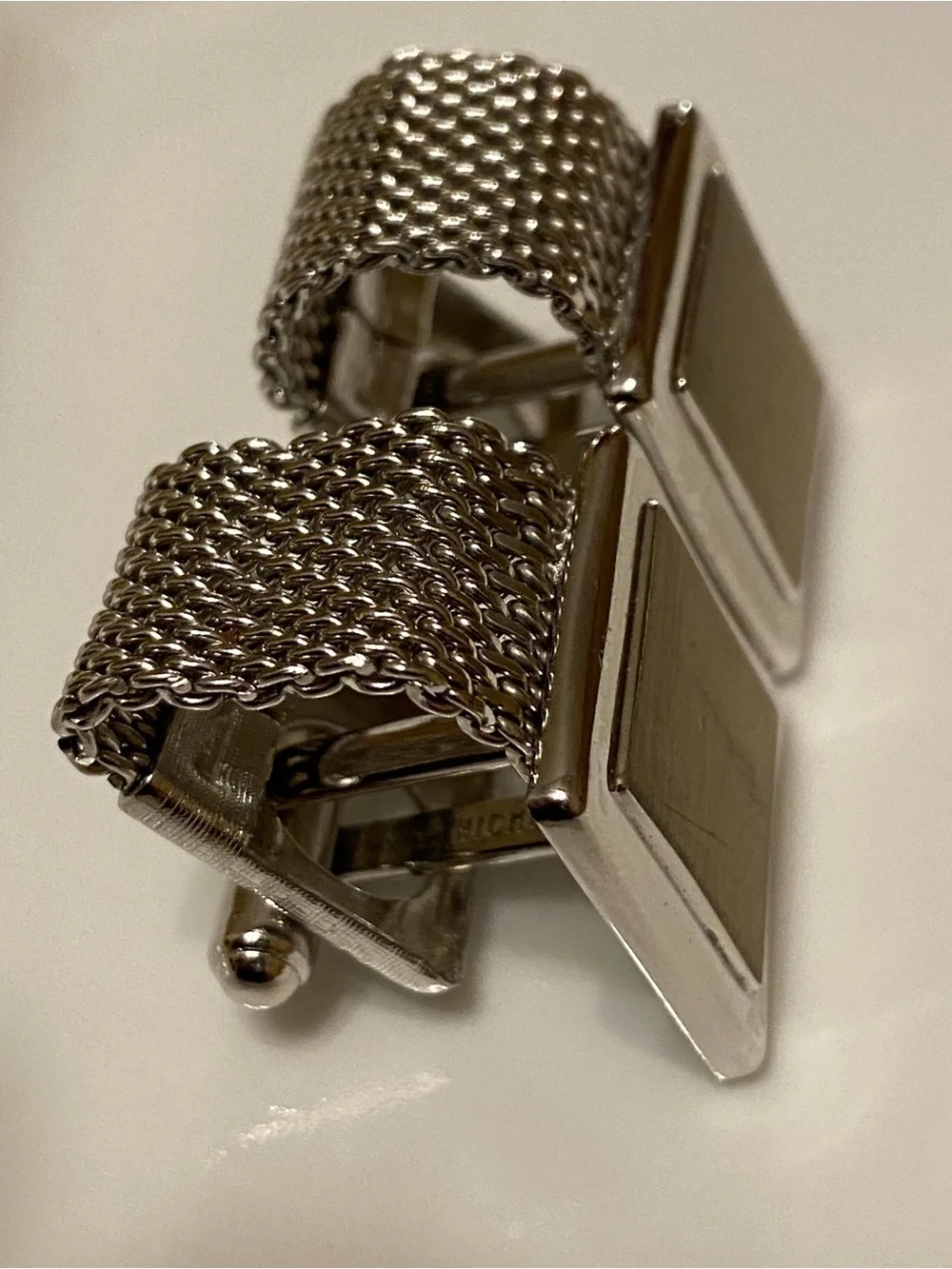 Vintage Square Metal Cufflinks with Brass Inset